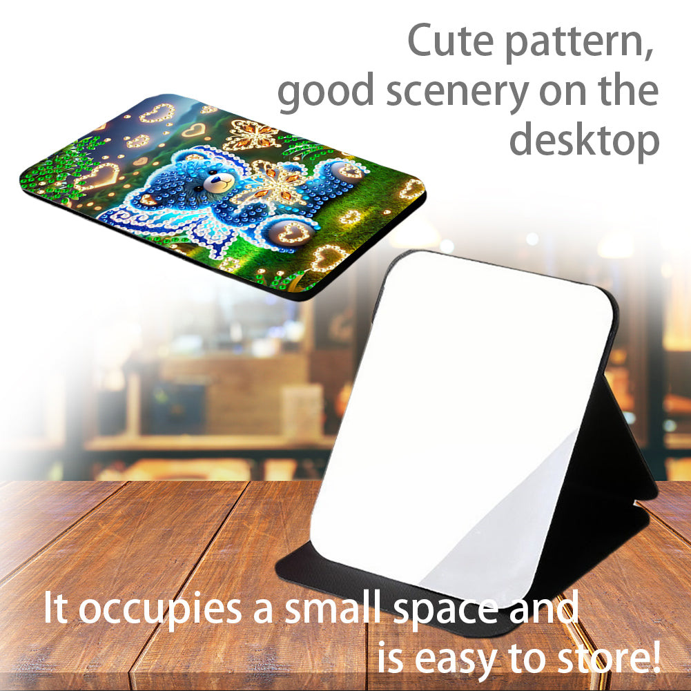 DIY Diamond Art Shiny Crystal Mirror Lightweight Standing Makeup Mirror (Bear)