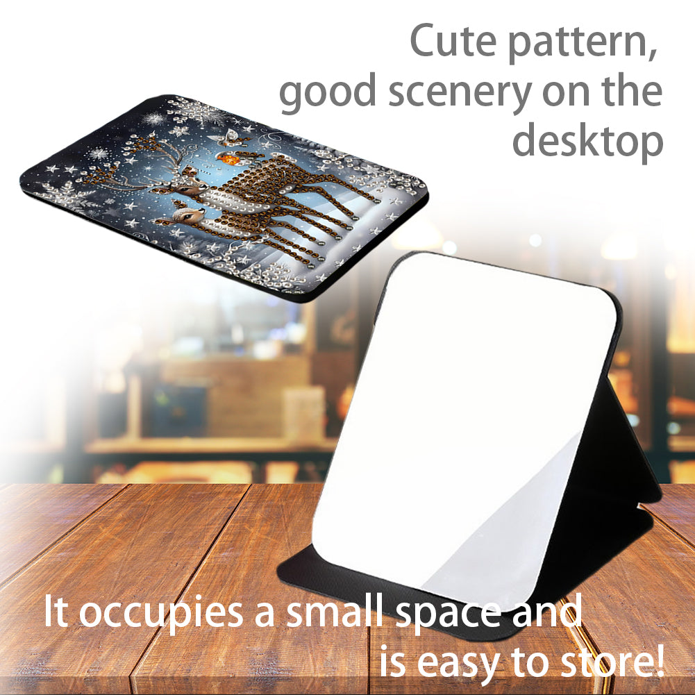 DIY Diamond Art Shiny Crystal Mirror Lightweight Standing Makeup Mirror (Elk)