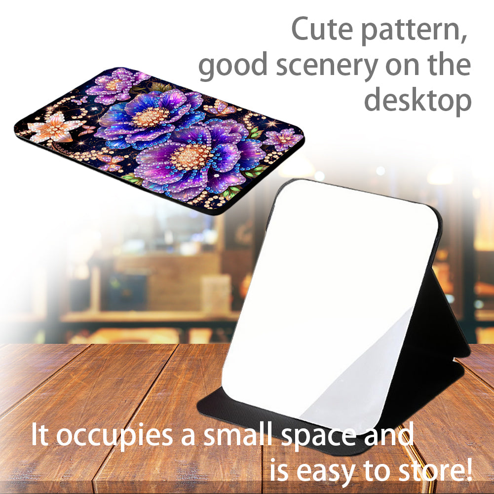 DIY Diamond Art Shiny Crystal Mirror Lightweight Standing Makeup Mirror (Flower)