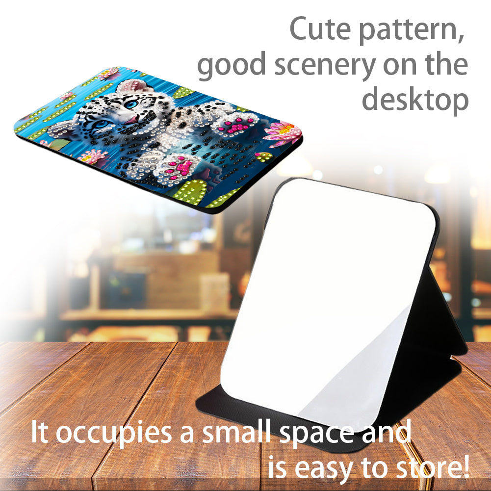 DIY Diamond Art Shiny Crystal Mirror Lightweight Standing Makeup Mirror (Tiger)