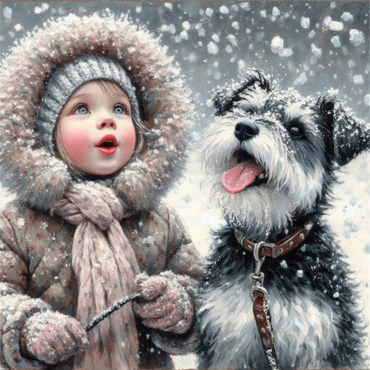 Girl And Puppy - 11CT Stamped Cross Stitch 40*40CM