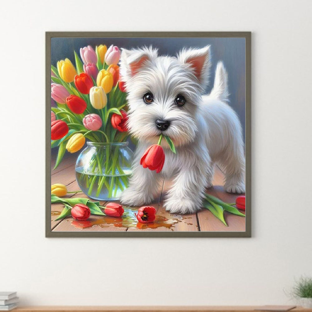 Tulip Puppy - Full Round Drill Diamond Painting 30*30CM