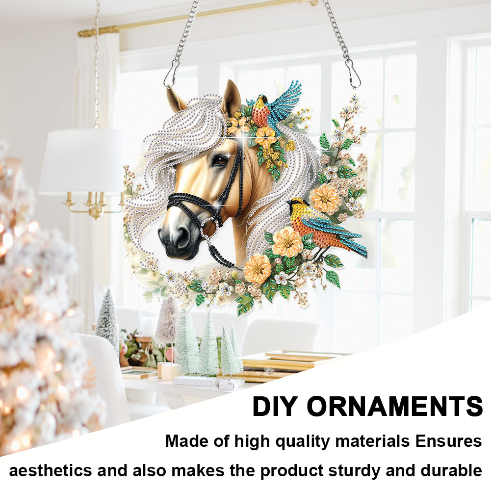 Horse Head 2D Flat DIY Hanging Diamond Art Kit Window Hanging Art for Home Decor