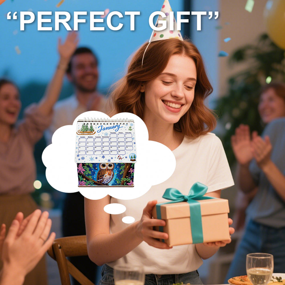 2026 Calendar Diamond Painting Kit Owl DIY Diamond Art Desk Calendar