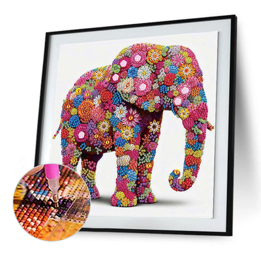 Flower Elephant - Special Shaped Drill Diamond Painting 30*30CM