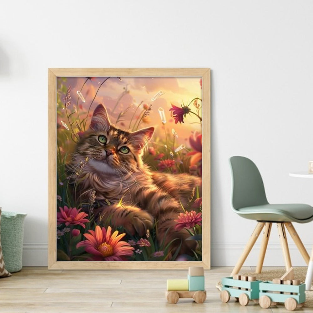 Cat And Flowers - 11CT Stamped Cross Stitch 35*45CM