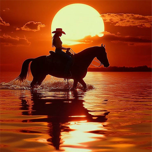 Girl Riding At Sunset - 11CT Stamped Cross Stitch 40*40CM