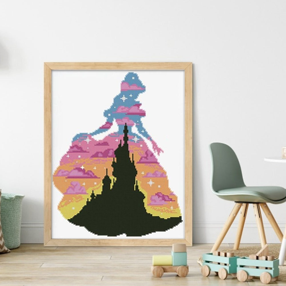 Princess Castle Silhouette - 11CT Stamped Cross Stitch 40*50CM