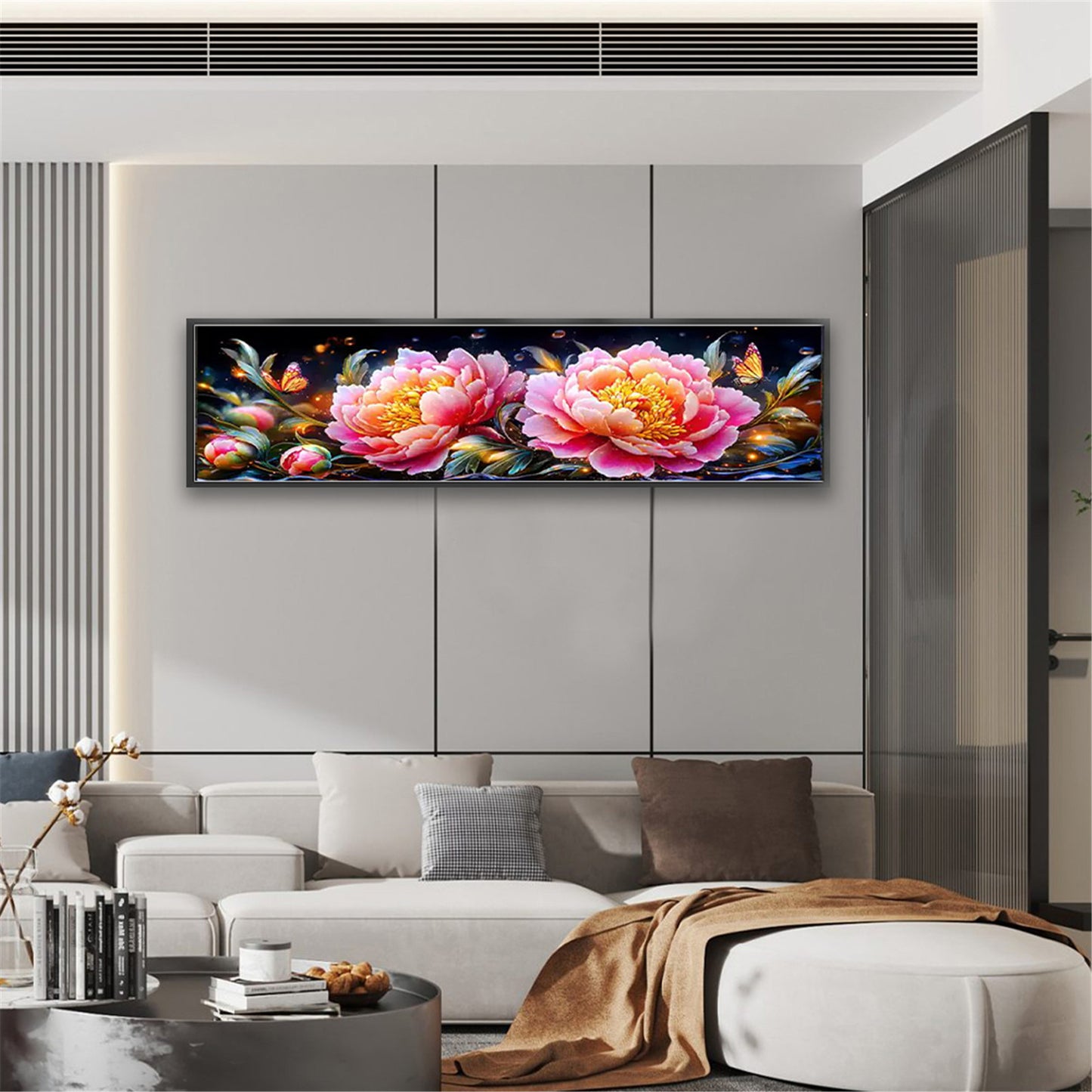 Peonies In The Morning, Moonlight And Evening - 11CT Stamped Cross Stitch 135*40CM£¨Mona Lisa Brand£©