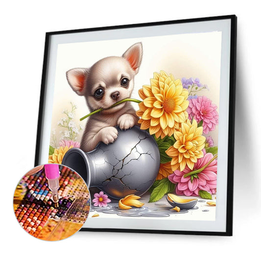 Dog And Vase - Full Round Drill Diamond Painting 40*40CM