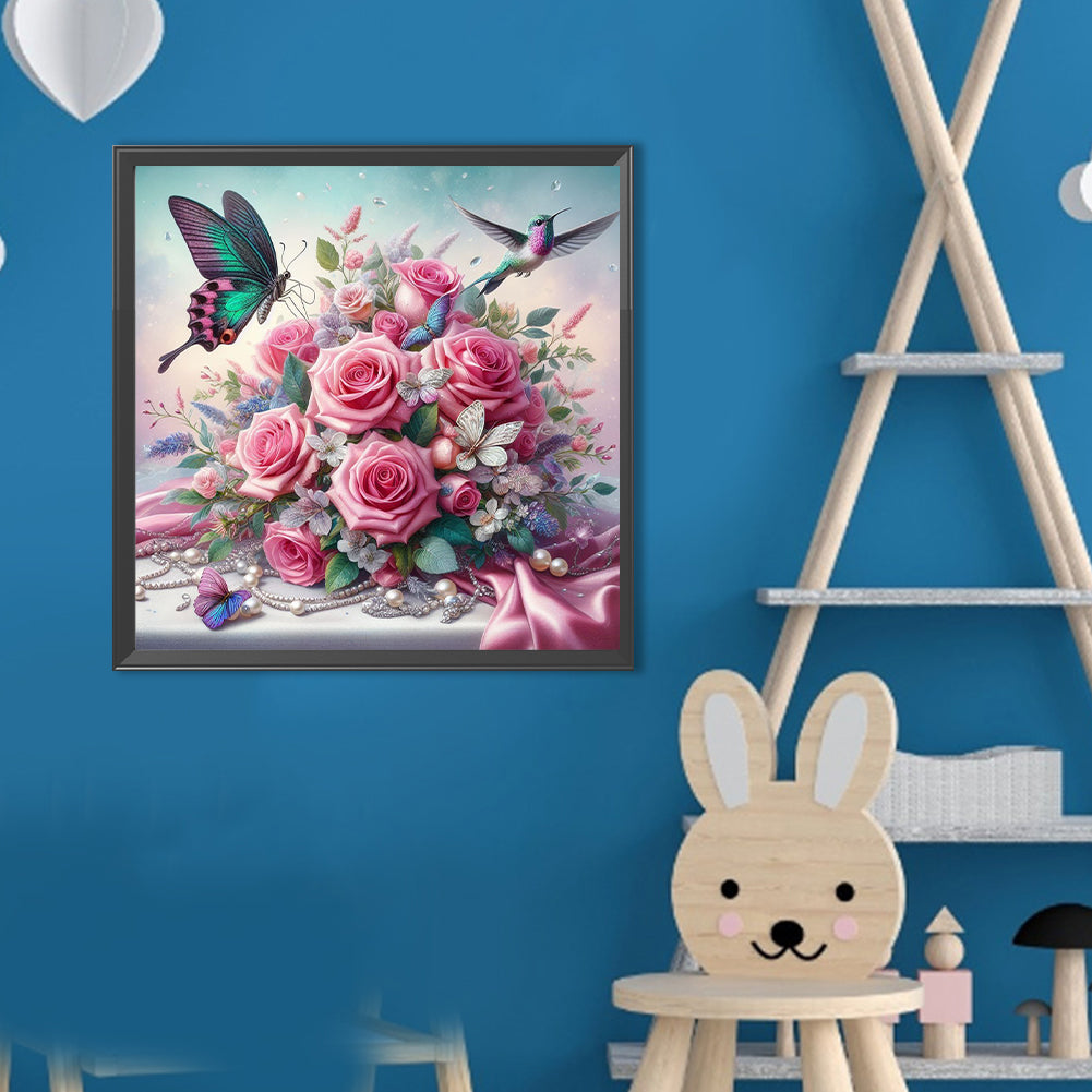 Butterfly And Flowers - Full Round Drill Diamond Painting 40*40CM