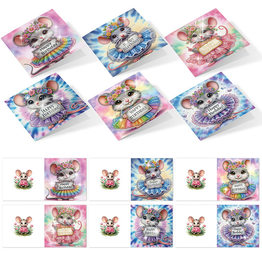 6PCS DIY Diamond Art Greeting Cards Congratulations Cards & Gifts (Mouse)