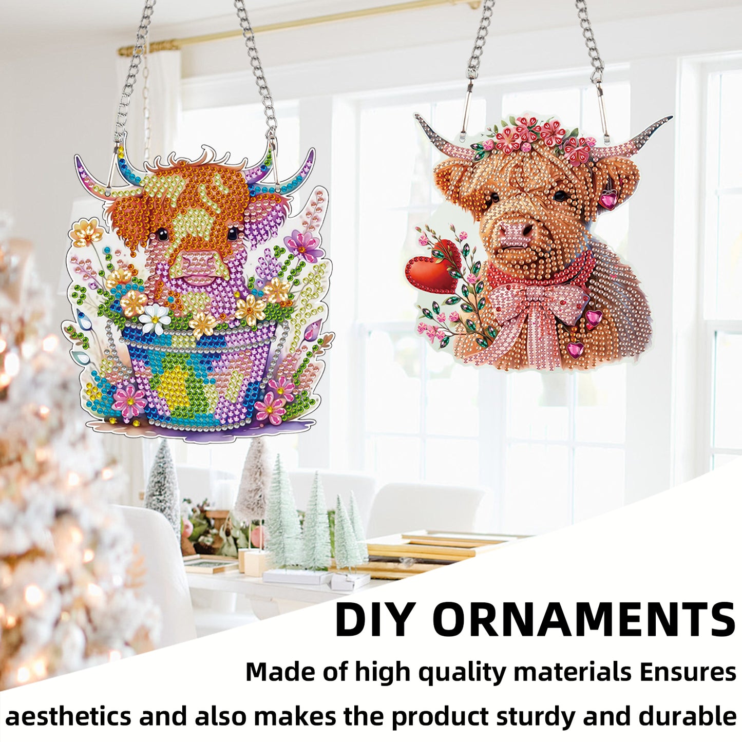 2pcs Yak 2D Flat DIY Diamond Painting Set Diamond Art Pendant Wall Decor