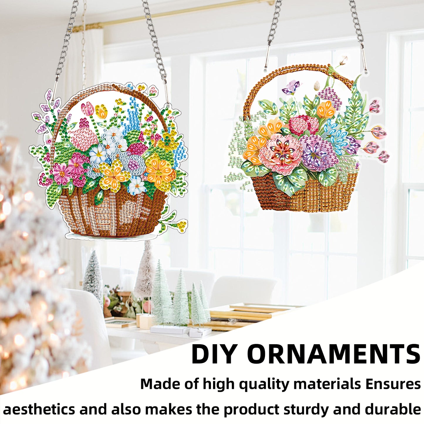 2pcs Flower Basket 2D Flat DIY Diamond Painting Set Diamond Art Pendant Decor