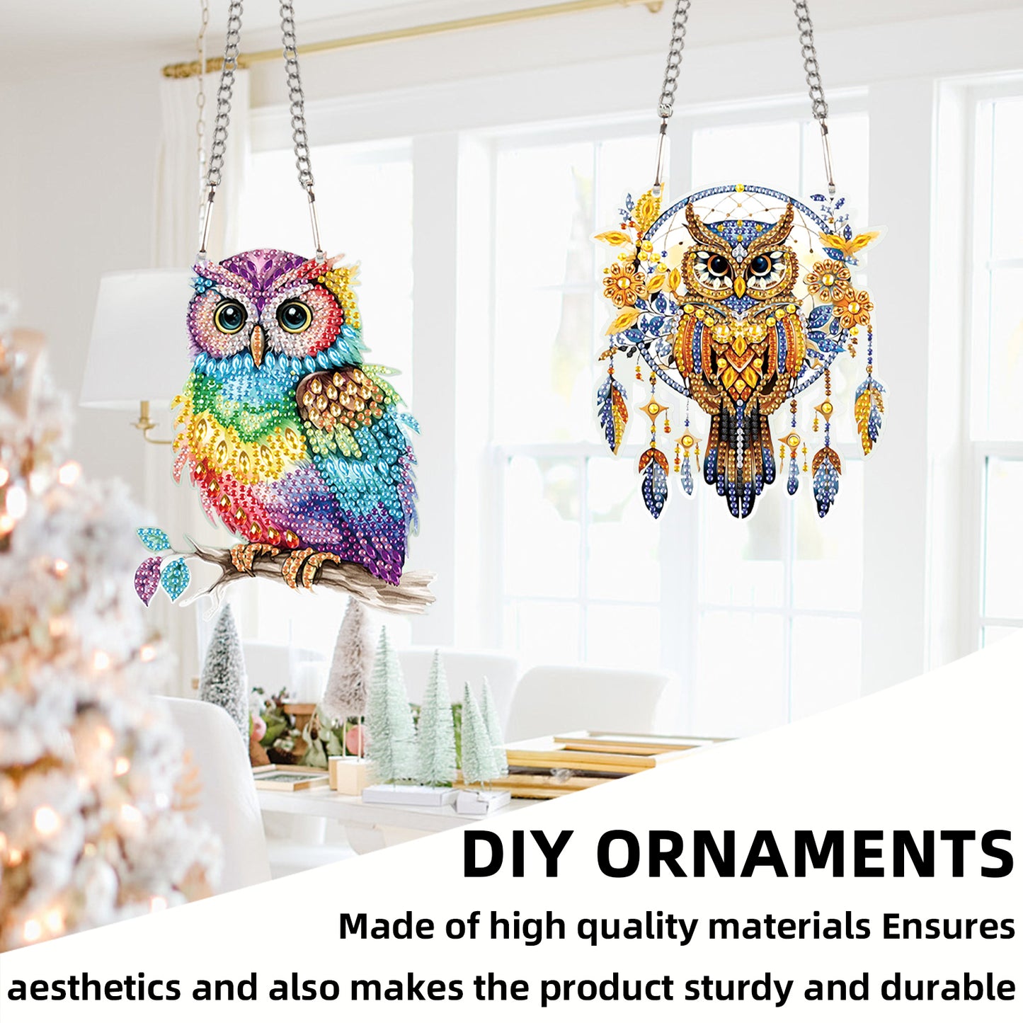 2pcs Owl 2D Flat DIY Diamond Painting Set Diamond Art Pendant Wall Door Decor