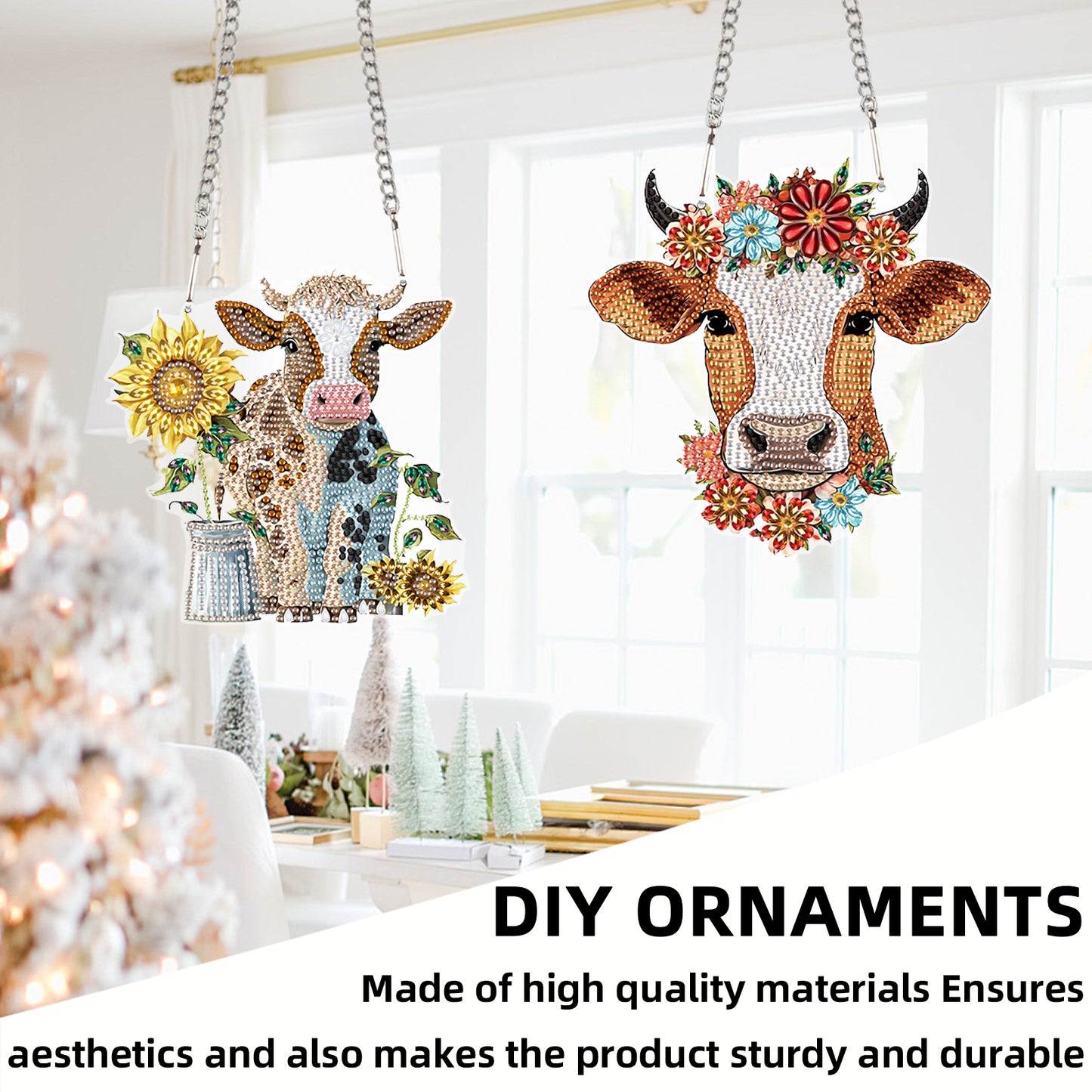 2pcs Cow 2D Flat DIY Diamond Painting Set Diamond Art Pendant Wall Door Decor