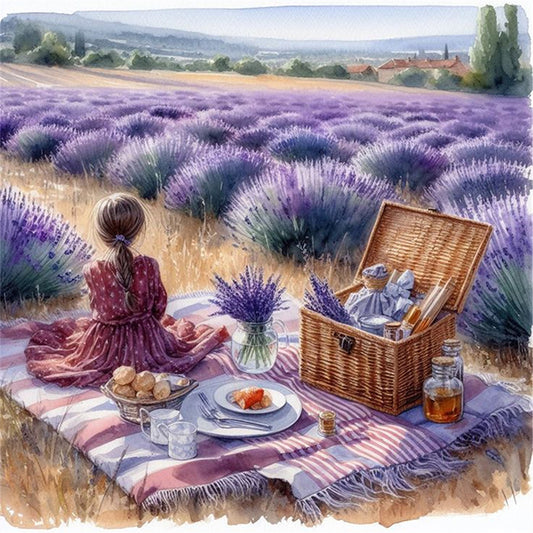 Picnic In The Lavender Field - 11CT Stamped Cross Stitch 40*40CM