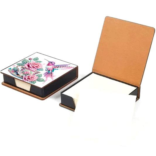5D DIY PU Diamond Art Note Box with 160 Sheets Paper Memo Pad Holder (Flower)