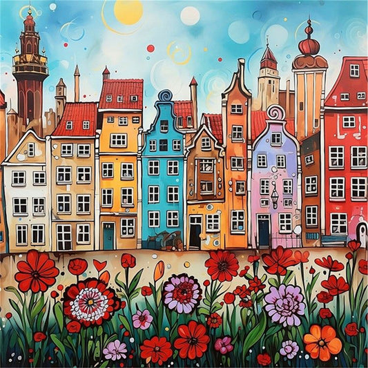 Colorful Houses - 14CT Stamped Cross Stitch 40*40CM