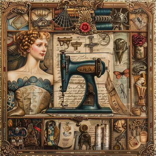 Woman With Sewing Machine - 14CT Stamped Cross Stitch 40*40CM