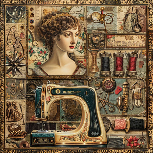 Woman With Sewing Machine - 14CT Stamped Cross Stitch 40*40CM