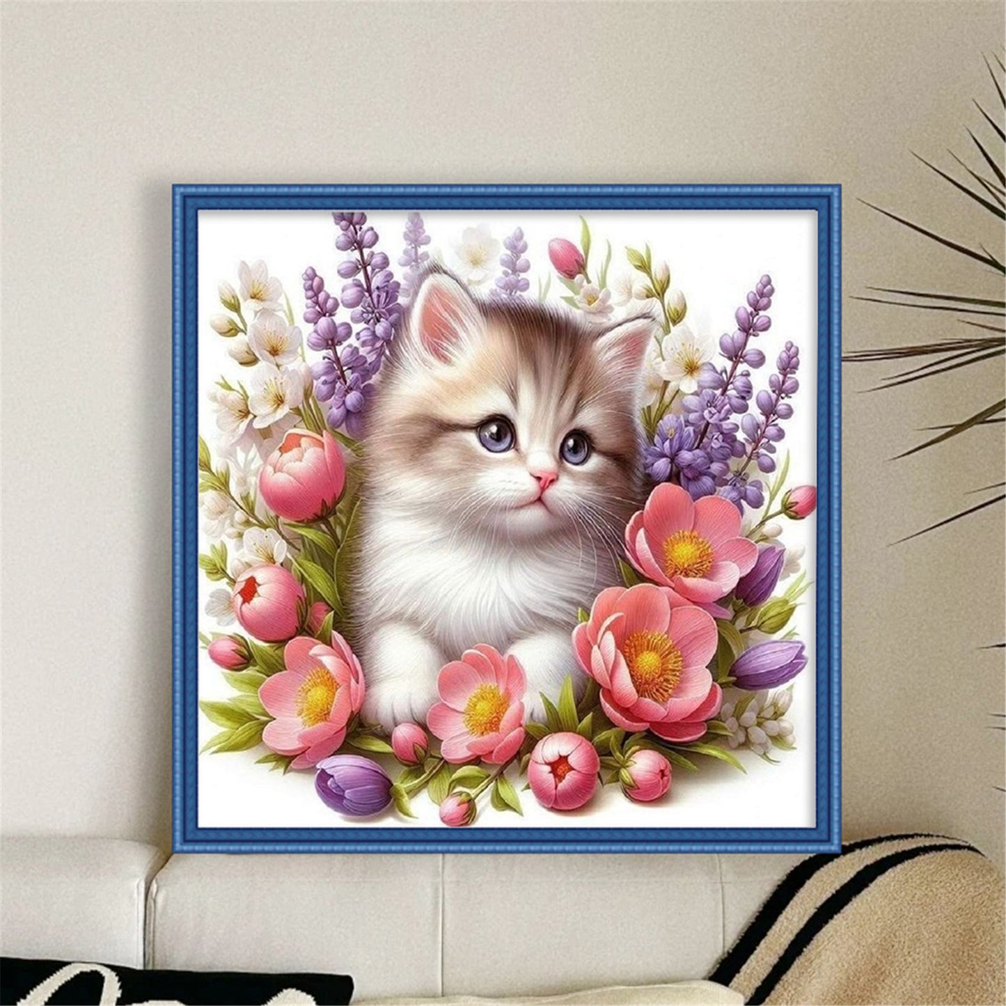 Flower Cat - 11CT Stamped Cross Stitch 40*40CM