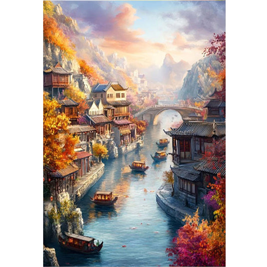 Jiangnan Ancient Town - Autumn - 11CT Stamped Cross Stitch 50*70CM£¨Mona Lisa Brand£©
