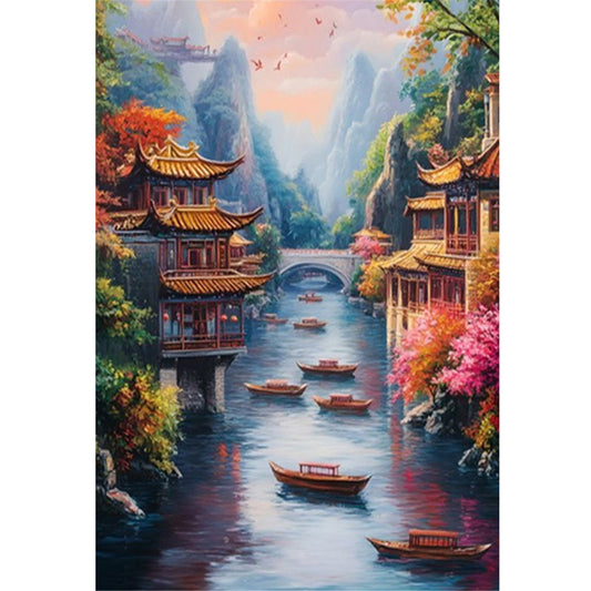Jiangnan Ancient Town - Winter - 11CT Stamped Cross Stitch 50*70CM£¨Mona Lisa Brand£©