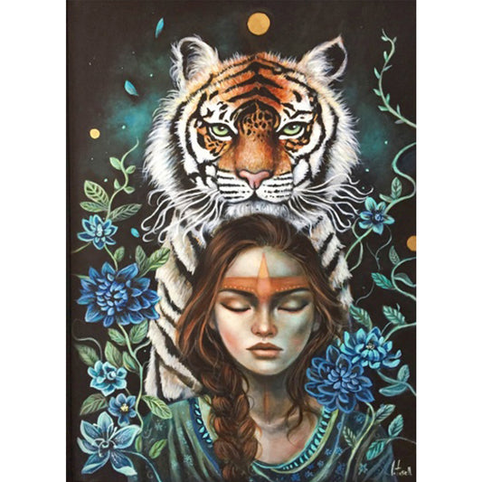 Tiger Woman - Partial AB Full Round Drill Diamond Painting 40*55CM
