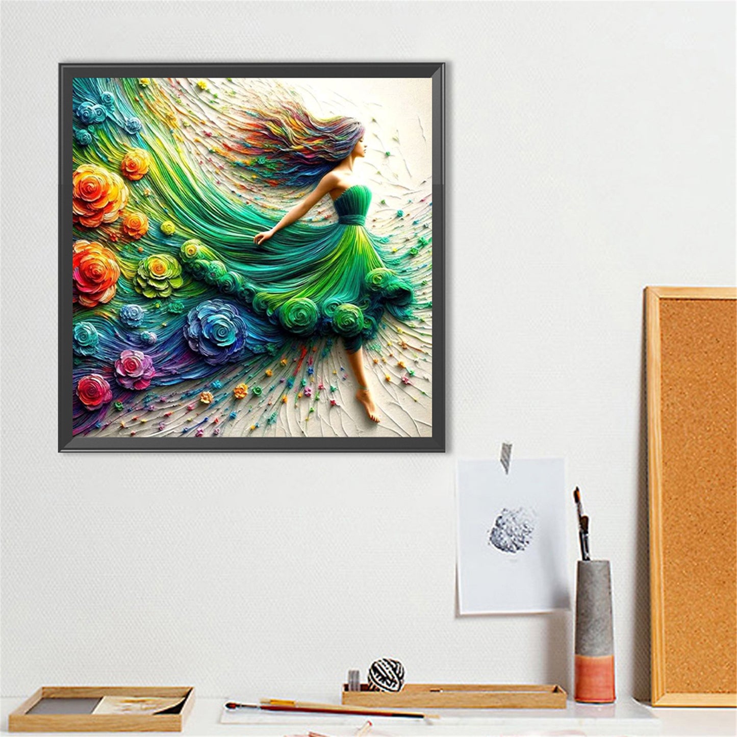 Girl In A Colorful Skirt - Full Round Drill Diamond Painting 40*40CM