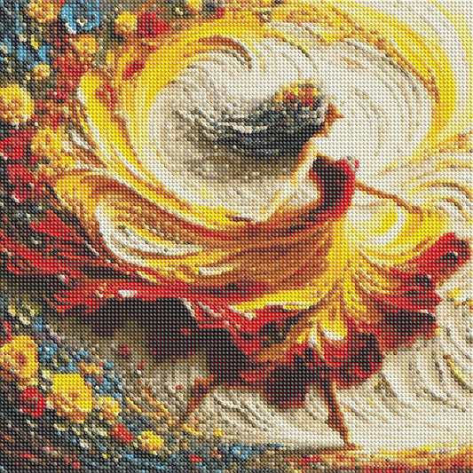Girl In A Colorful Skirt - Full Round Drill Diamond Painting 40*40CM