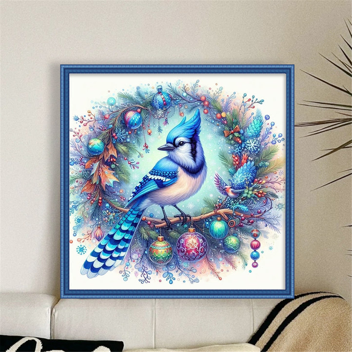 Wreath Bluebird - 11CT Stamped Cross Stitch 40*40CM