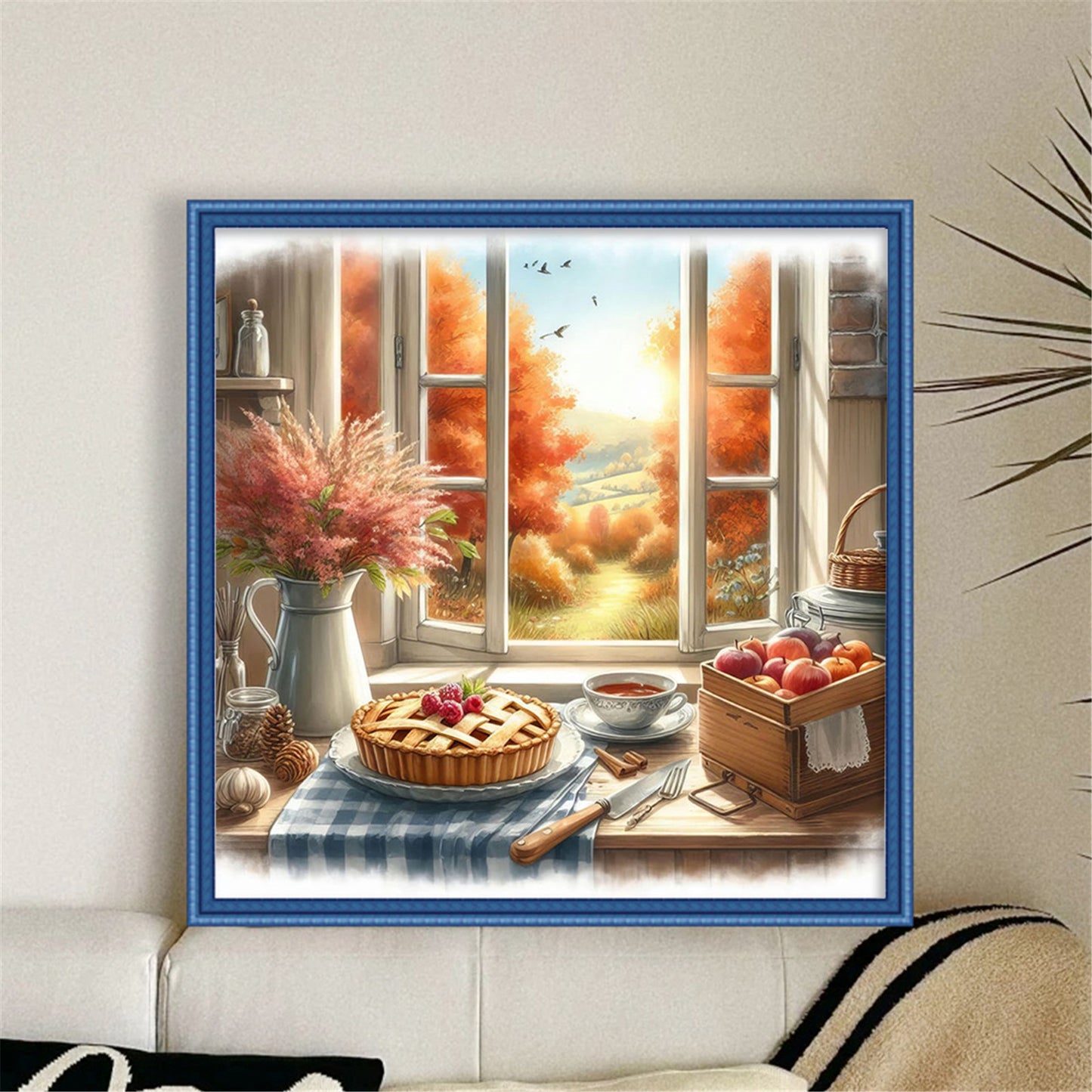 Autumn Window Scene - 11CT Stamped Cross Stitch 45*45CM