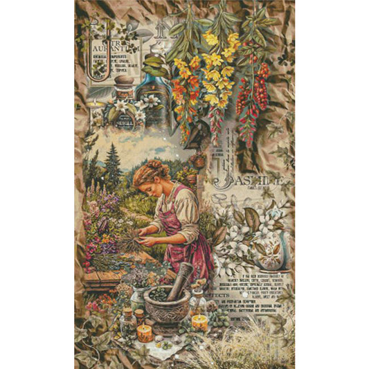 Perfume Making Woman - 14CT Stamped Cross Stitch 65*100CM(Egyptian cotton)(Fairy Brand)