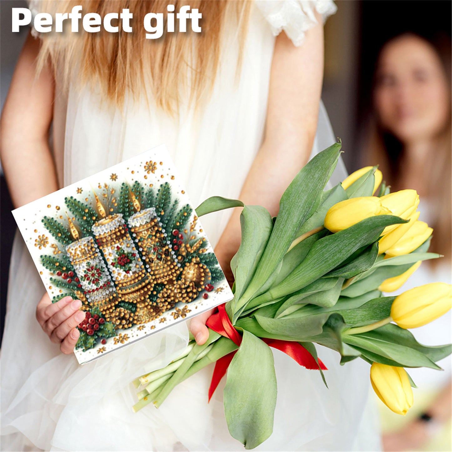 6pcs DIY Christmas Candle Diamond Art Greeting Cards for Holiday Blessings