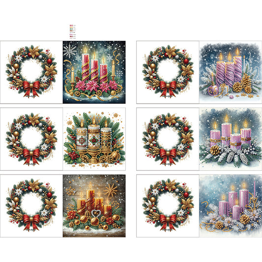 6pcs DIY Christmas Candle Diamond Art Greeting Cards for Holiday Blessings