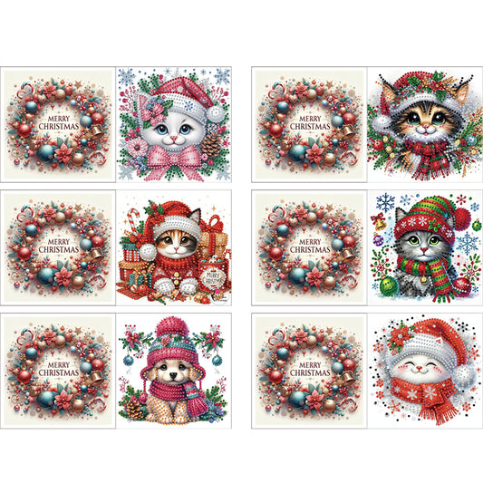 6pcs DIY Cat Dog Diamond Art Greeting Cards for Holiday Blessings Gifts