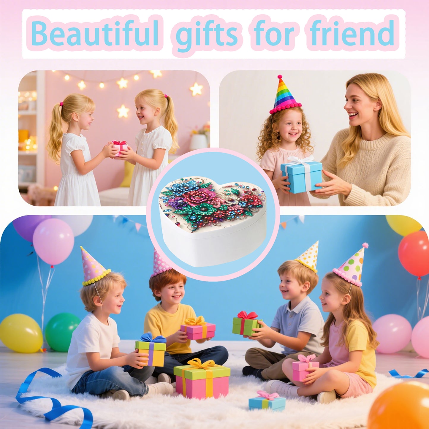 Flower DIY Diamond Painting Heart-Shaped Jewelry Box Decorative Storage Case