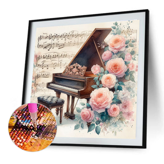 Piano And Roses - Full Round Drill Diamond Painting 40*40CM