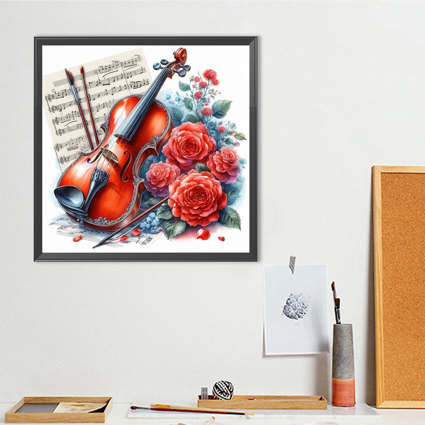Violin And Red Roses - Full Round Drill Diamond Painting 40*40CM