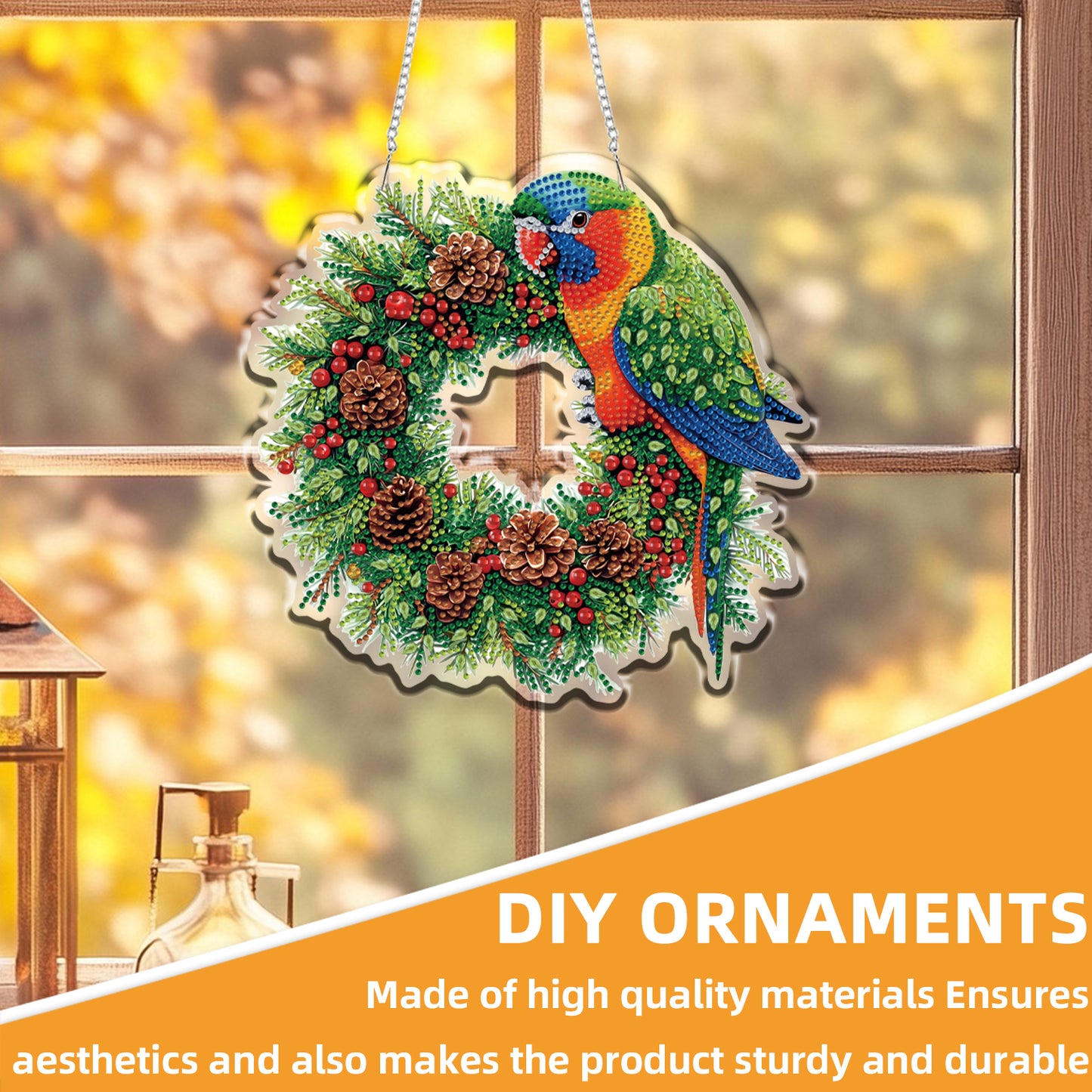 Xmas Parrot 2D/Flat DIY Acrylic Special Shape Hanging Diamond Art Kit Wall Decor