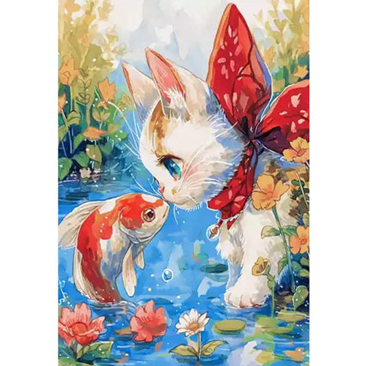 Little Fish Falls In Love With Cat - 11CT Stamped Cross Stitch 50*70CM (Mona Lisa Brand)