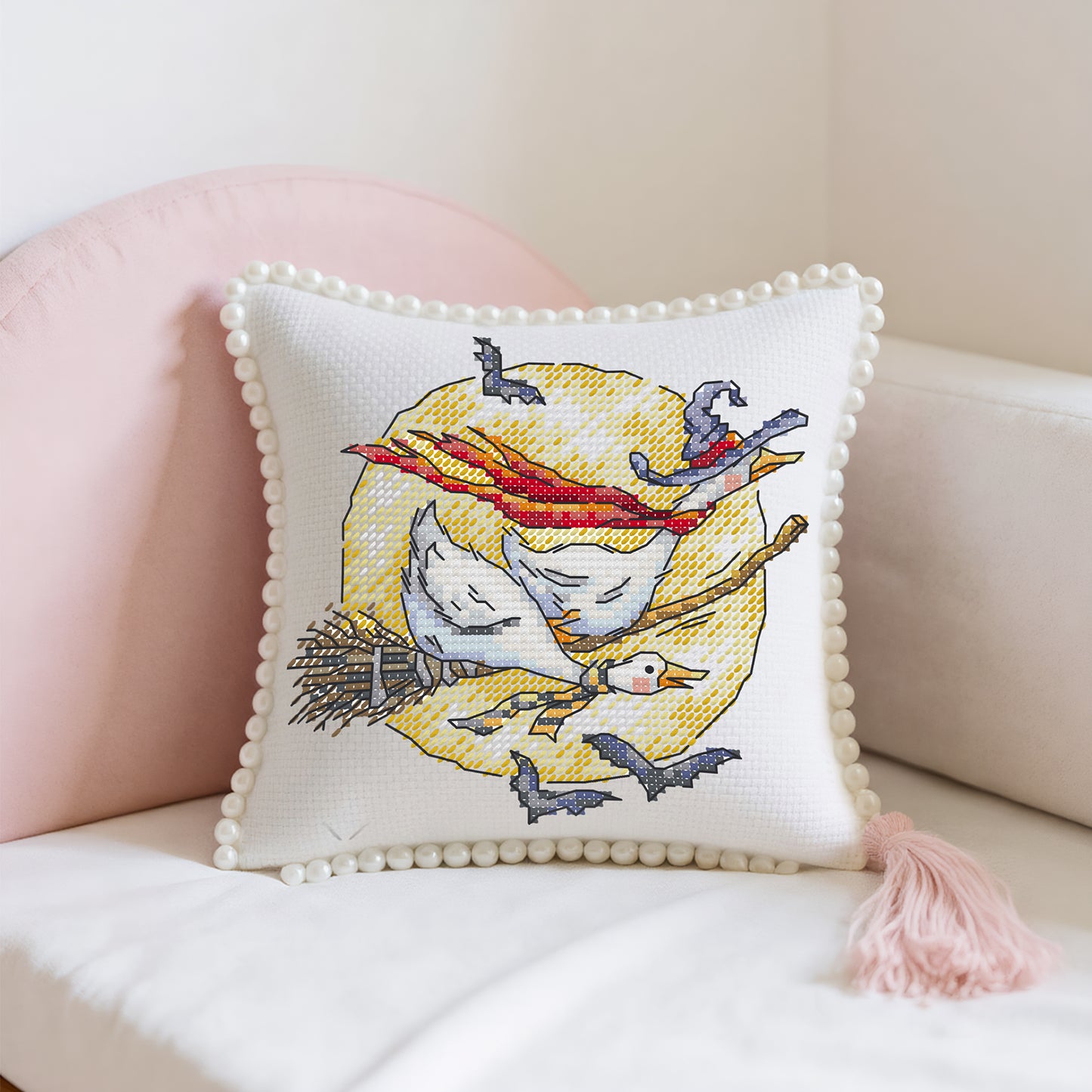 14CT Needle Insert Bag 2 Strands Printed Knitting Threads Pin Pouch with Tassel