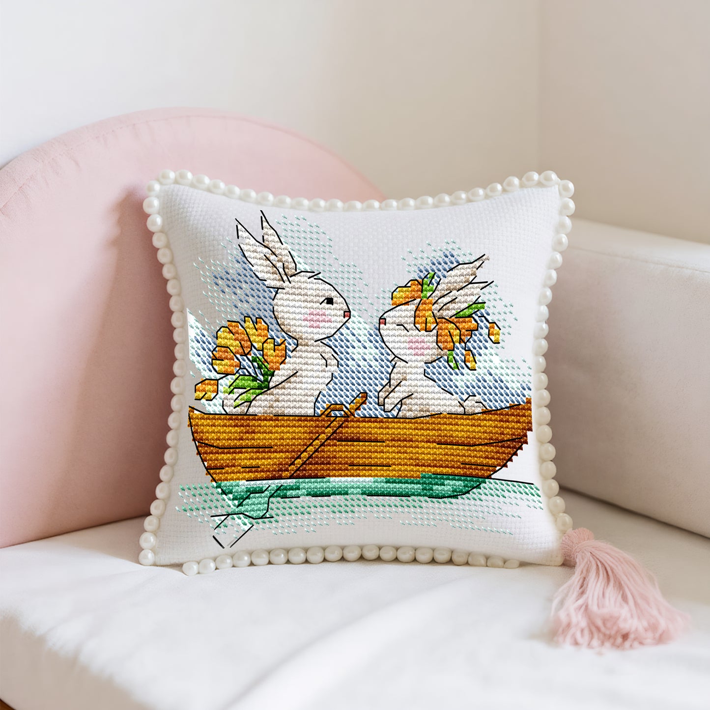 14CT Needle Insert Bag 2 Strands Printed Knitting Threads Pin Pouch with Tassel