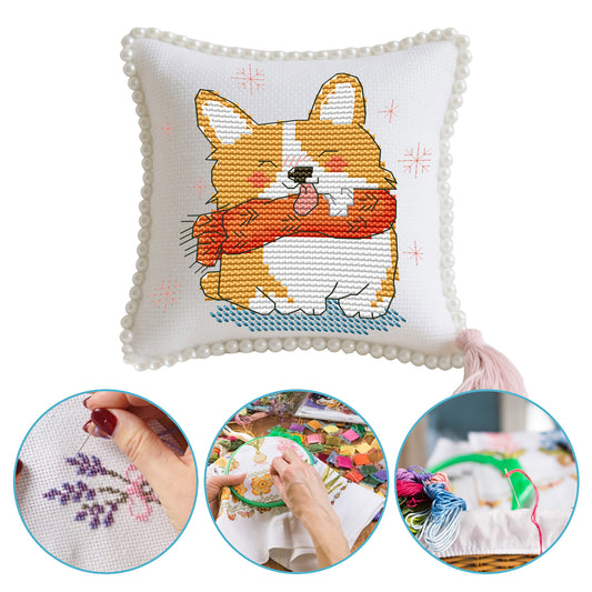 14CT Needle Insert Bag 2 Strands Printed Knitting Threads Pin Pouch with Tassel