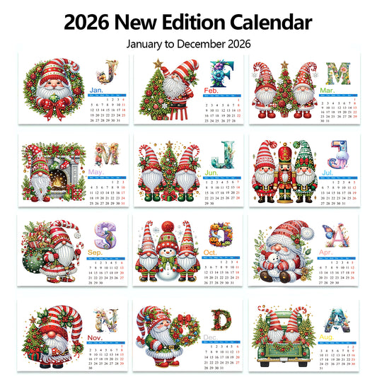 2026 Calendar Diamond Painting Kit Christmas Gnome DIY Diamond Art Desk Calendar