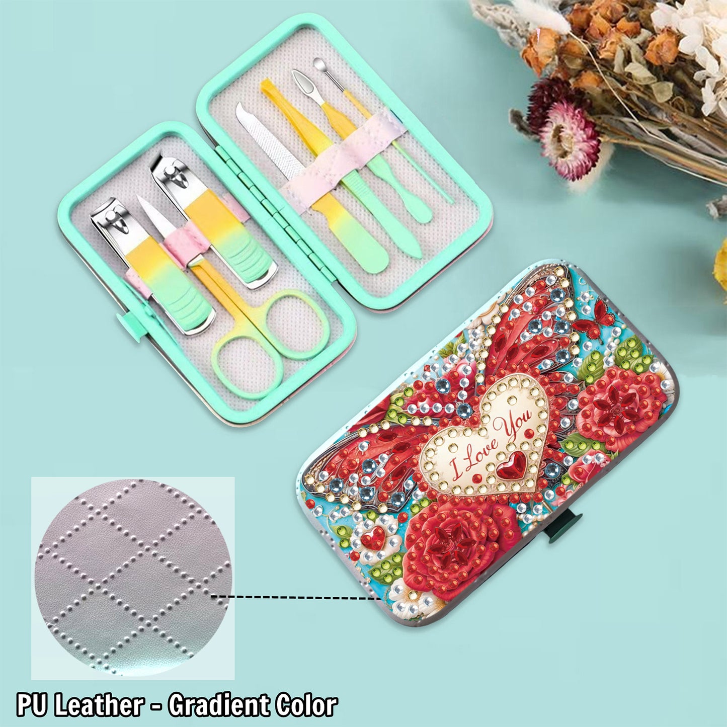 Love Flower Diamond Painting Nail Art Bag Set Includes 7 Professional Tools