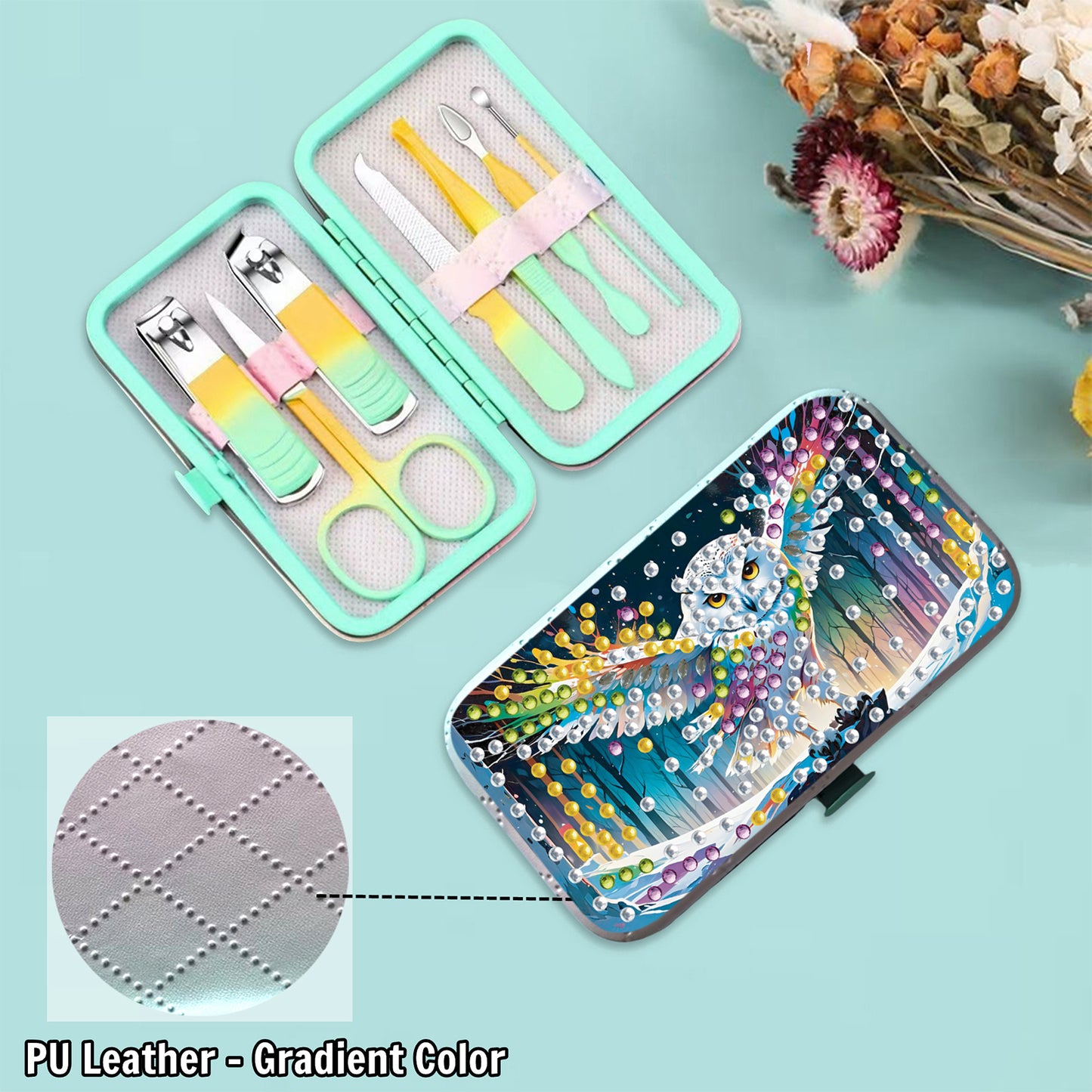 Owl Theme Diamond Painting Nail Art Bag Set Includes 7 Professional Tools