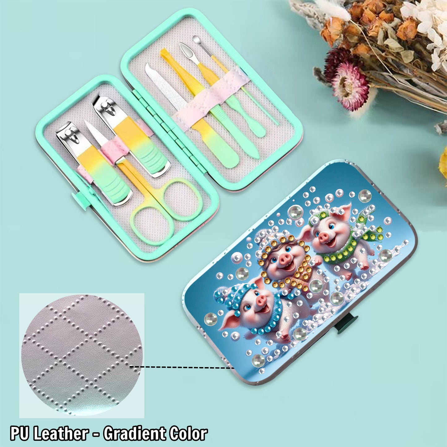 Pig Theme Diamond Painting Nail Art Bag Set Includes 7 Professional Tools