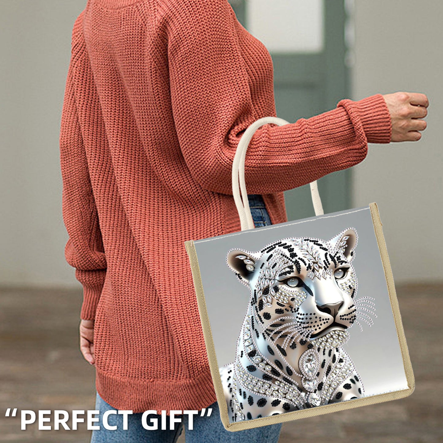 Diamond Painting Shopping Bag Diamond Tote Handbag Partial Drill (Leopard)